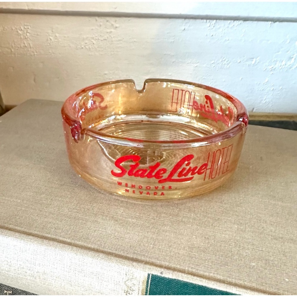 Vintage State Line Hotel Wendover, Nevada Ashtray Marigold Carnival Glass